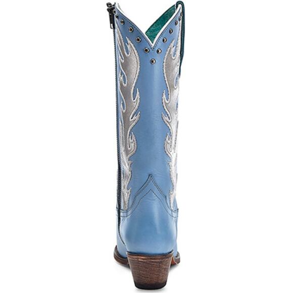 Corral Baby Blue Flame Studded Embroidered Western Boots Snip Toe 8.5M NWOB - Picture 4 of 13